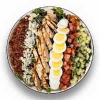 Ty Cobb Salad · Grilled chicken breast, bacon, tomato, cucumber, hardboiled egg, crumbled bleu, choice of dr...