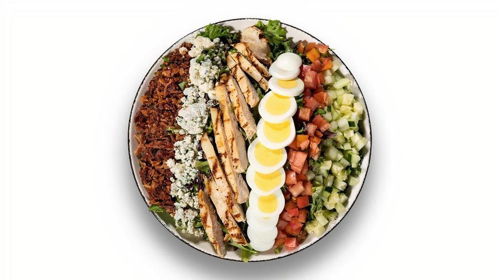 Ty Cobb Salad · Grilled chicken breast, bacon, tomato, cucumber, hardboiled egg, crumbled bleu, choice of dressing