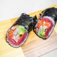 Sushi Burrito · Salmon, tuna, kani, with veggies and rice. Customer requests for certain fish please list be...