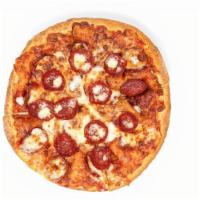 Pepperoni Naanizza · A traditional pepperoni naanizza topped with beef pepperoni.
