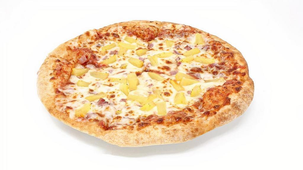 Hawaiian Naanizza · Stuffed with blended cheese and topped with pineapples, and meat, this is our newest Naanizza and is making a place of its own