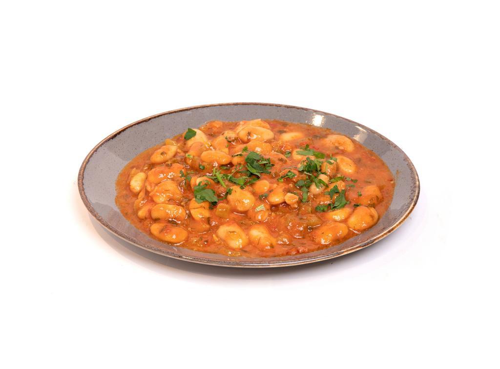 Gigantes Giant Beans · Vegetarian, gluten-free. Braised Greek giant beans, tomato sauce, vegetables, and herbs. Served with a side salad or a cup of soup.
