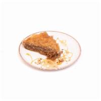 Baklava · Vegetarian. Layered phyllo pastry with chopped walnuts and honey.