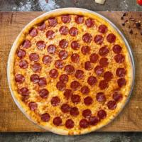 Pepperoni Pizza · Pepperoni and mozzarella cheese baked on a hand-tossed dough.