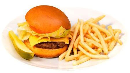 Chuck Brisket Cheeseburger & Fries · Chuck brisket, lettuce, tomato, American cheese and secret sauce on brioche bun.