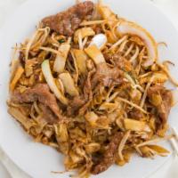 Beef Chow Fun With Soy Sauce · Served with soy sauce.