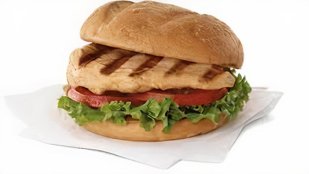 Grilled Chicken (Sandwich) · Fresh grilled chicken, iceberg lettuce, tomatoes on roll.