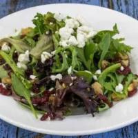 Baby Spinach Salad · Baby spinach, gorgonzola cheese, roasted walnuts, raspberry vinaigrette, and sliced green ap...