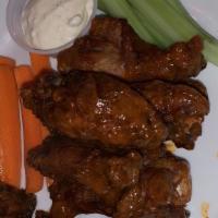 Wings (6) · Add one soda and one fries with extra cost. Choose one dip. Add additional dip with extra co...