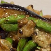 D9 Stir-Fry Eggplant With String Bean On Rice / 茄子炒豆角飯 · 