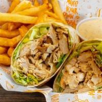 Grilled Chicken Caesar Wrap (-) · Grilled chicken,romaine, parmesan cheese and caesar dressing and side of fries.