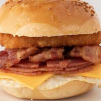 Belly Buster · Bacon, pork roll, fried egg, American cheese & hash brown. (PLEASE NOTE:  If we're sold out ...