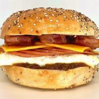 Bacon Me Crazy · American bacon, Canadian bacon, fried egg, cheddar cheese & bacon jam. (PLEASE NOTE:  If we'...