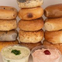 Baker'S Dozen Party Pack · 13 Bagels & any 2 tubs of cream cheese. Please list your bagel choices and cream cheese flav...