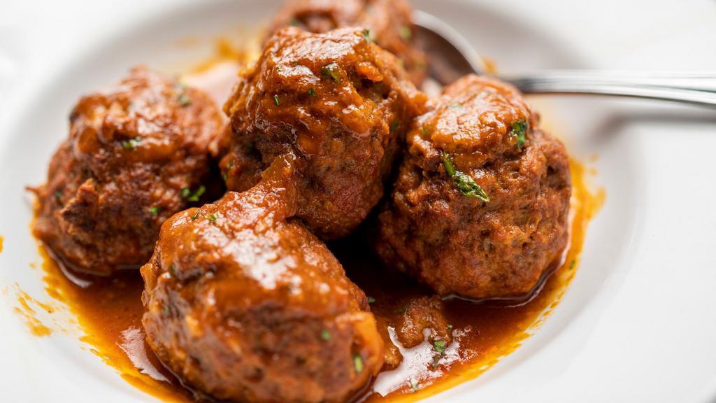 Spanish Meatballs · Meatballs in red sauce.