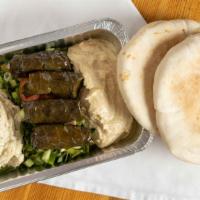 Mix Appetizers Plate · Humus, Baba ghanoush, Turkish salad and stuffed grape leaves serve with two pita bread. Extr...