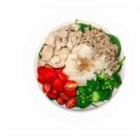 Village Style Bowl · Spinach, quinoa, broccoli, cherry tomato, parmesan, chicken, za’atar spice, pesto vinaigrett...