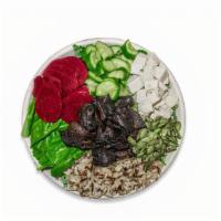 Grandma Bowl · Kale, wild rice, basil, cucumber, beets, pumpkin seeds, tofu, portobello mushroom, sesame gi...