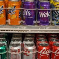 Can Soda · Coke, diet coke, pepsi, gingerale, sprite, root beer, cream soda, orange, seltzer.