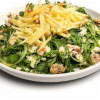 Apple Salad · Shaved Fuji apples, arugula, bleu cheese and candied walnuts tossed in an apple cider vinaig...