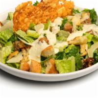 Caesar · Our toasted garlic croutons & shaved Parmesan on a bed of organic chopped romaine with a hom...