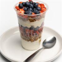 Fruit Parfait (20 Oz.) · Layers of crunchy nut-free house-made granola, low-fat greek yogurt and fresh strawberries a...