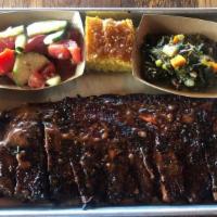 3/4 Rack Ribs · St. Louis Ribs, Dry Rubbed and Slow Smoked, Lightly Glazed with Our Original BBQ Sauce. Incl...