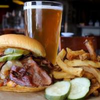 Bacon Deluxe Burger · Certified Angus Beef ®, BBQ basted, caramelized tangy onions, thick-cut bacon, melted Swiss,...