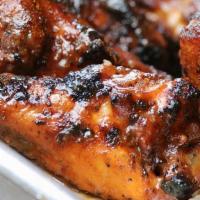 3 Wings Kids · Spice-rubbed, pit-smoked, grill finished, with blue cheese dressing & celery. GF