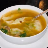 Chicken Wonton Soup · Clear broth cooked with vegetables (may contain mushrooms) and chicken wontons