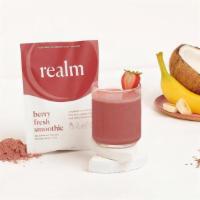 Realm Berry Fresh Smoothie · No added sugar. No preservatives. No diary. Non-GMO. No soy. No, really. A classic strawberr...