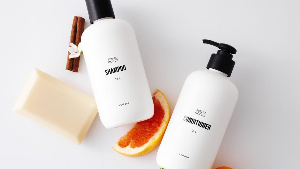 Public Goods Conditioner · Protect your hair from environmental damage with the deeply hydrating Conditioner. Made with all-natural ingredients, Public Goods' conditioner is vegan-friendly with a gentle citrus scent blended with fresh grapefruit, juicy mandarin, wood and Mediterranean herbs.