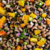Black Eyed Pea Salad (Gf, V) · Black eyed peas, cucumber, tomato, pepper, parsley, moringa-ginger vinaigrette