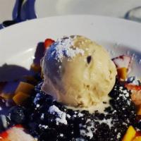 Forbidden Rice Pudding · Mango + Berries + Ginger Gelato