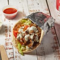 Beef Gyro Pita Sandwich · Served with pita, lettuce, tomatoes, your choice of toppings and sauce.