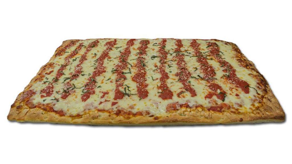Sicilian Grandma'S Favorite Pizza · Fresh dough, tomato sauce, extra-virgin-olive oil, garlic, shallots, basil, pecorino Romano cheese and mozzarella cheese. Rectangular 1