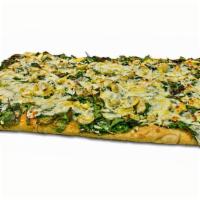 Sicilian Fresh Spinach Artichoke Pizza · 32 Slices. Fresh local spinach and artichoke hearts carefully hand cut to bring out their fl...