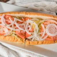 Chicken Cheesesteak Hoagie · Comes with lettuce, tomato, onion, oil and vinegar.