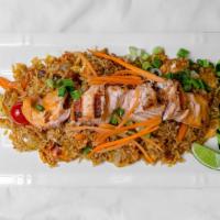 Salmon Fried Rice · Fried rice topped with grill salmon.