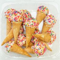 Mini Cones · 12 pack. Sprinkles, cake crunch, cookie monster.
