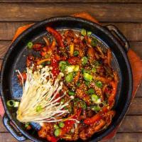 Spicy Stir Fried Small Intestine (매운 곱창볶음) - Single · Stir Fried small Intestine with Spicy sauce + Onion + Pepper + Mushroom + Green onion.
( All...