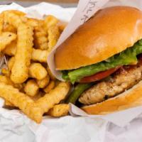 Turkey Burger · Served with fries, lettuce, tomato, grilled onions, green peppers, ketchup, mayo and honey m...