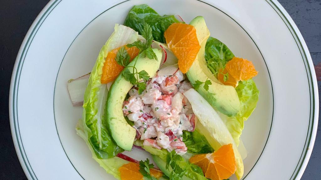 Lobster Salade · Little gem lettuce, endive, avocado, orange vinaigrette, lemon aioli.