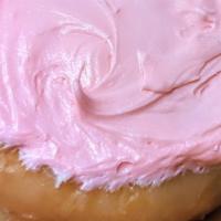 Strawberry Frosted · Glazed donought topped with strawberry frosting.