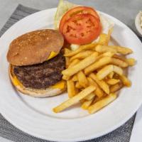 Cheeseburger Deluxe · Served with French fries, lettuce, tomato, coleslaw and pickle.