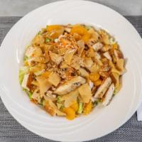 Asian Sesame Salad · Romaine lettuce, toasted almonds, mandarin oranges, sesame seeds, crispy wontons, shredded c...