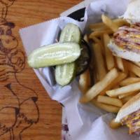 Pork Roll & Cheese Sandwich · Served with french fries, pickle, and coleslaw.
