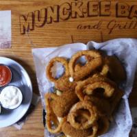 Munk-Ee Basket · Chicken fingers, jalapeño poppers, mozzarella sticks, french fries, onion rings, dipping sau...