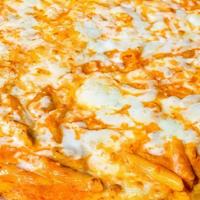 Baked Ziti Pizza · Ziti mixed with ricotta and parmesan cheese with marinara sauce, topped with mozzarella chee...