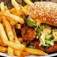 Penelope'S Spicy Chicken Sandwich · Spicy. Spicy fried chicken, mayo, pickles, with spicy honey.